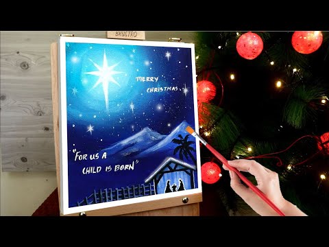 Christmas Crib Easy Acrylic Painting For Beginners - Step By Step / Daily Art Challenge #254