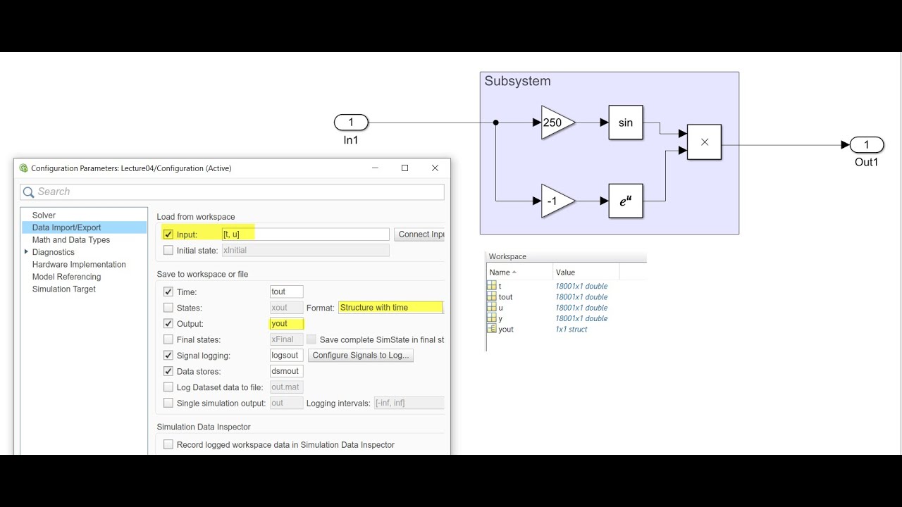Matlab Simulink Lecture 04 - Subsystem - Reading/writing to Matlab [بالعربي ]