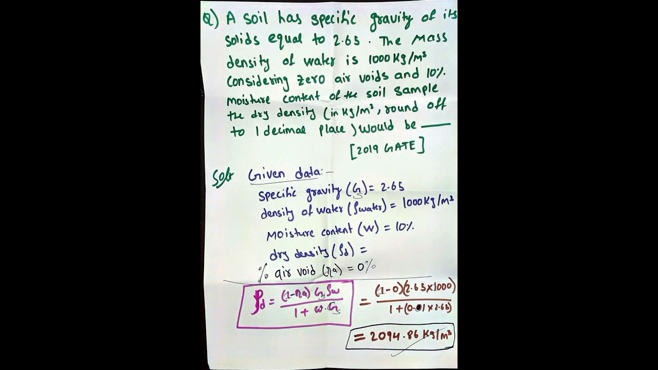 GATE2019--Numerical on calculation of dry density in case of zero air voids