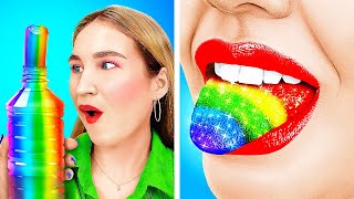 RAINBOW FOOD CHALLENGE || Cool Tricks to Sneak Candies and Food Anywhere by 123 GO!