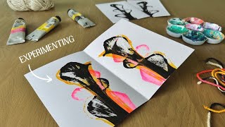 EASY STRING PULL TECHNIQUE || Experimenting with acrylic paint & yarn, fun mark making