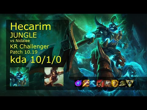 Hecarim vs Nidalee Jungle - KR Challenger 10/1/0 Patch 10.19 Gameplay // [롤] 헤카림 vs 니달리 정글