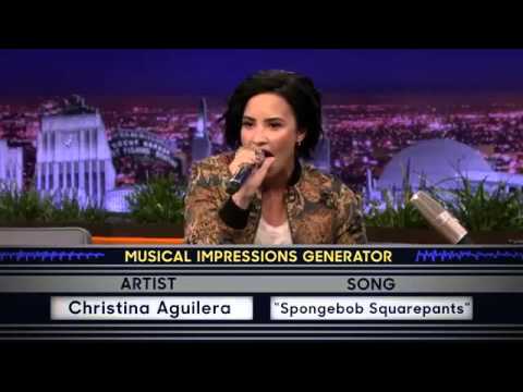 Demi Lovato singing "Spongebob Squarepants" with Christina's voice on Jimmy Fallon 2016