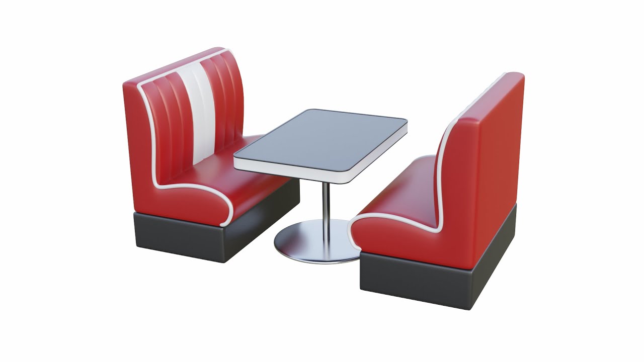 Retro Diner Booth and Table Set 3D Model