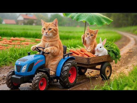 Mama Cat Rescue an Abandoned Bunny While Harvesting Carrots, Bunny Finds Home With Cats ❤️🐰🐱