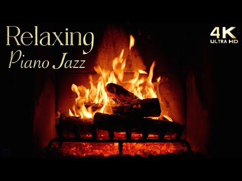 Crackling Fireplace & Relaxing Piano Jazz Music - Instrumental Piano Jazz Lounge Music Ambience