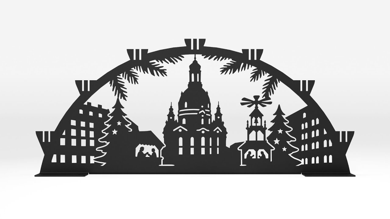 Schwibbogen aus Metall | DSB1250 Dresden-Motiv | Schwarz | 60 cm breit | für den Innenbereich Video