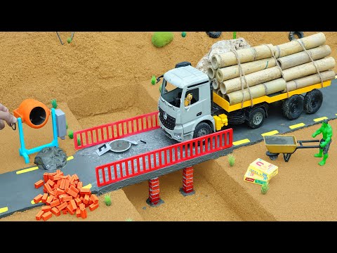 DIY Mini Truck Builds Brick & Metal Railing Bridge | Fun Construction Science Project