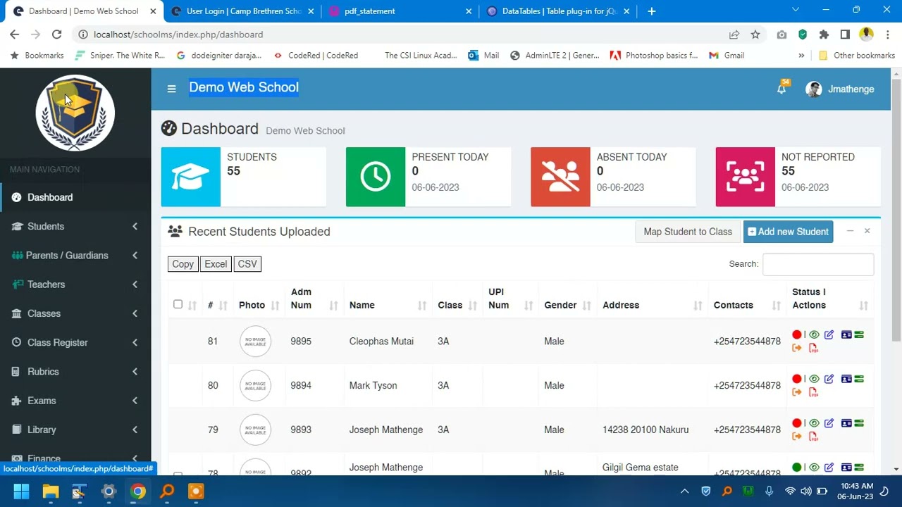 2. The Interface  -  School management System