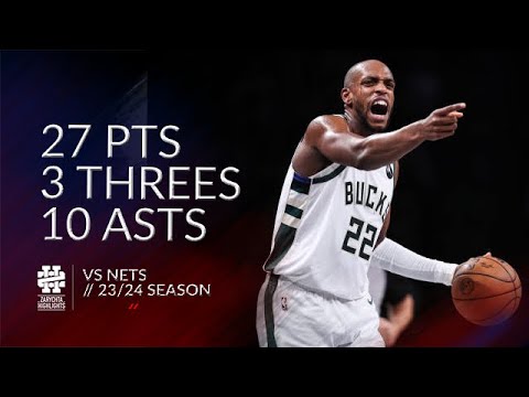 Khris Middleton 27 pts 3 threes 10 asts vs Nets 23/24 season