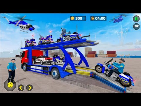 Transporting Grand Police Vehicles in Cargo Ship - Motorbike Transporter - Android Gameplay