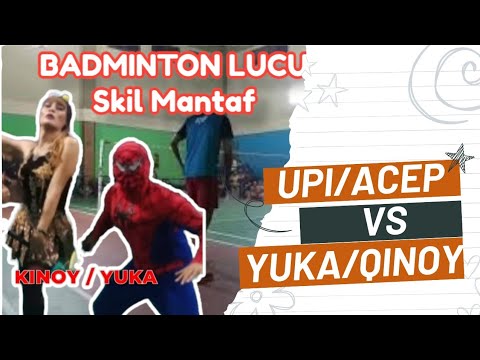 Viral !!! Badminton Ngakak Superhero (Qinoy/Yuka vs Acep/Upi) Gor Banteng Bandung