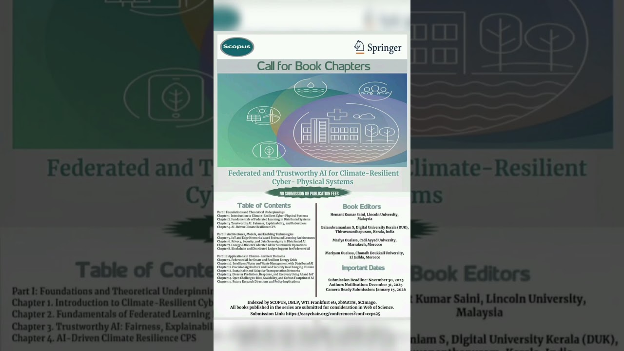 🌍 Call for Chapters: AI for Climate-Resilient Systems | #Springer Publication 🚀 #shorts #bookchapter