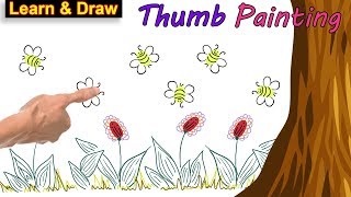 Thumb Bee and flower painting # Water Color painting # Thumb painting