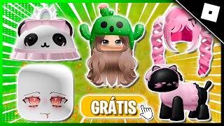 NOVO! COMO PEGAR 22 ITENS GRÁTIS NO ROBLOX - CAPUZ DE PANDA GRÁTIS, GATINHO GRÁTIS NO ROBLOX E +