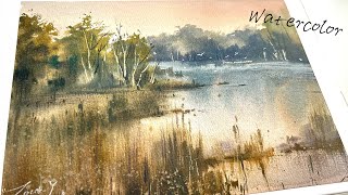 Atmospheric Watercolor Tutorial \ Lakeside in Late Autumn