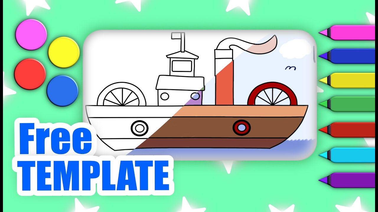 Paddle Boat Coloring Page for Kids - free template - color with me