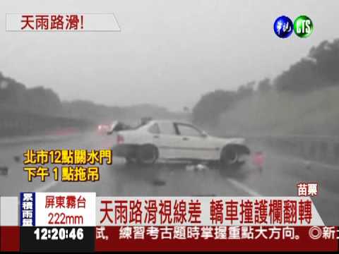 轎車失控撞護欄 小狗彈飛奔國道