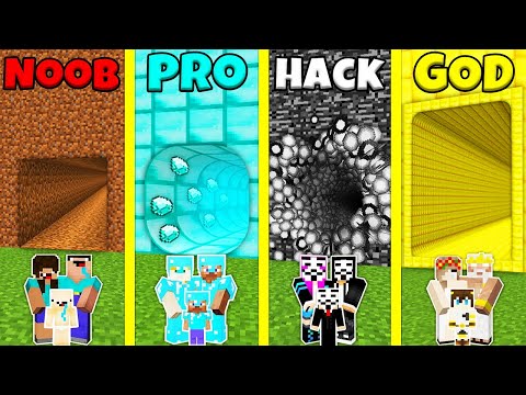 Minecraft Battle: NOOB vs PRO vs HACKER vs GOD: TUNNEL HOLE BASE HOUSE BUILD CHALLENGE / Animation
