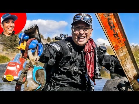 Found Hot Dog {cough} Toys and Lost Phone River Treasure Hunting (Scuba Diving) Video