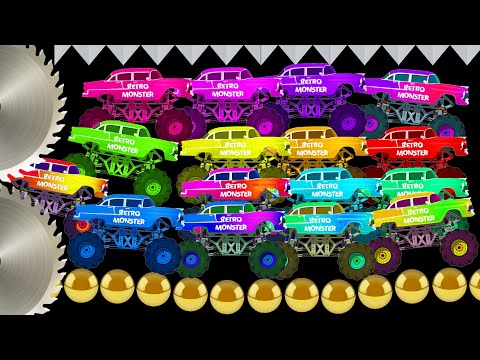 Escape From Giant Saw - Deadly Monster Truck Race - Cars Vs Marble Bridge