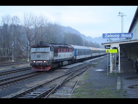 Czech diesel locomotive "Bardotka" 749-253 accelerates in Železný Brod. ECZ054267