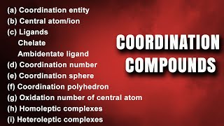 Coordination Compounds Class 12 Important Definitions, Coordination entity,  Ligands, Chelate, Hindi