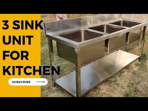 Silver 4 legs stainless steel 3 sink unit