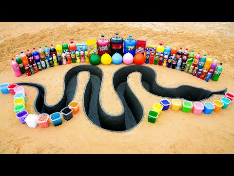 How to make Snake hole with Cement, Giant Coca Cola, 7up, Mtn Dew, Monster vs Mentos & Popular Sodas