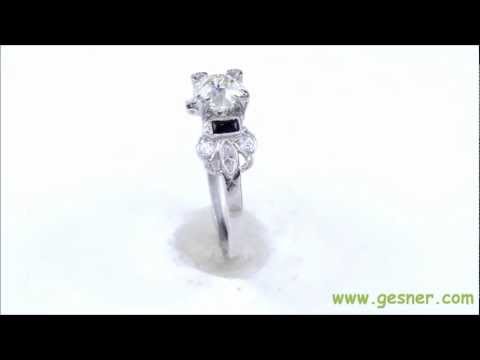 1.10 ct. Diamond, Black Onyx & Platinum Art Deco Engagement Ring- J33196