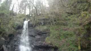 Afon Hirddu , waterfall - lake Vyrnwy, Wales, in a canoe