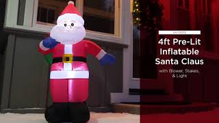 SKY3032 4ft Pre-Lit Inflatable Santa Claus Holiday Decor w/ Blower, Lights.