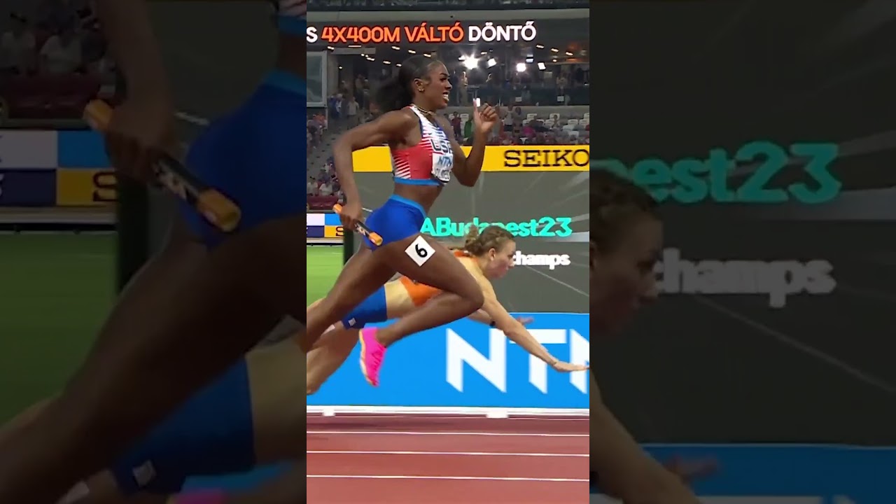 Dramatic finish in the mixed 4x400m relay 👀 #running #worldathletics #sports #usa #netherlands