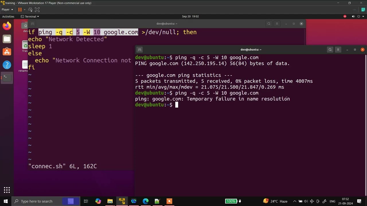 Shell Script Check Network Connectivity