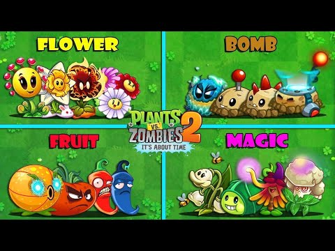 4 Team FLOWER x FRUIT x MAGIC x BOOMB - Who Will Win? - Pvz 2 Team Plants Battlez