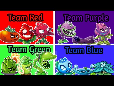 Team Red Vs Team Purple Vs Team Green  Vs Team Blue In Different Difficulty Levels Pvz2