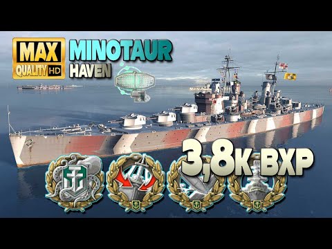 Cruiser Minotaur: 282k on map Haven - World of Warships