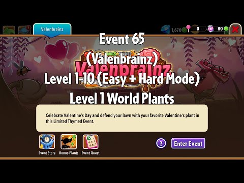 PvZ2 Thymed Event (Valenbrainz)(Event 65), Level 1-10 (Easy + Hard Mode), Level 1 Plants