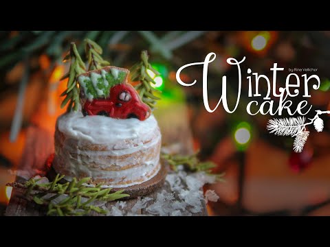 Miniature Winter cake with gingerbread car and fir branch 🌲 Polymer clay tutorial