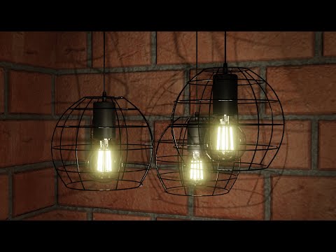 Timelapse 3D model of a spherical pendant lamp with an E27 LED bulb in Blender.