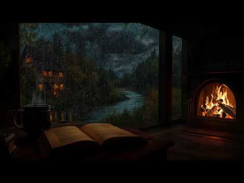 Gentle Spring Rain + Fireplace Sounds | Reading Ambience No Ads, Study & Meditation