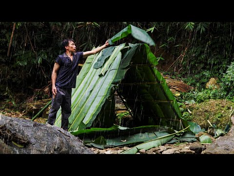 15 Days SOLO SURVIVAL CAMPING In RAIN - Building Bushcraft Survival Shelter
