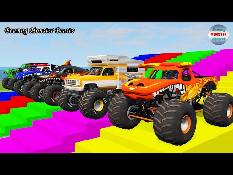Monster Truck Transport on Triple Flatbed Trailer – BeamNG Monster Beasts #065