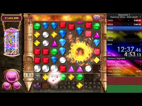 Bejeweled 3 Speedrun:  Diamond Mine MAX depth in 24:30
