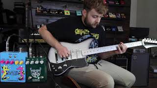Video thumbnail for Dunable Yeti w/ 30" Baguley Aluminum neck - Fuzzrocious Electric Ocean and Grey Stache by Dunable Guitars