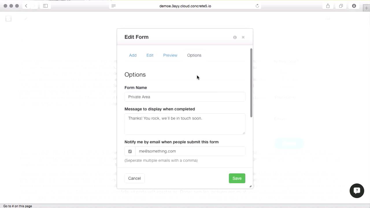 Making quick forms using concrete5's form block