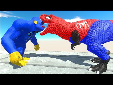 HUGGY WUGGY GORO vs SPIDER T-REX DEATH FALL - Animal Revolt Battle Simulator