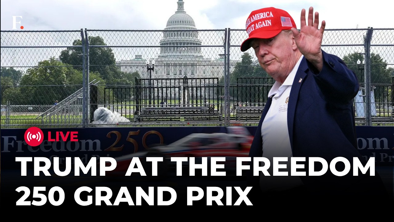 DONALD TRUMP LIVE: US President Attends Freedom 250 Grand Prix As D.C. Turns Into Racetrack