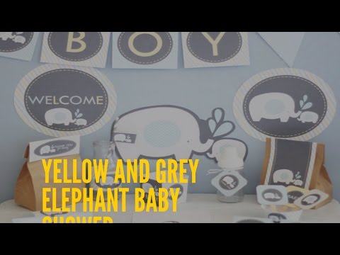 Yellow And Grey Elephant Baby Shower Decorations