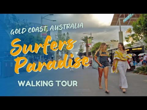 Surfers Paradise, Gold Coast, Austrália 🇦🇺 Passeio a pé 4k/60fps